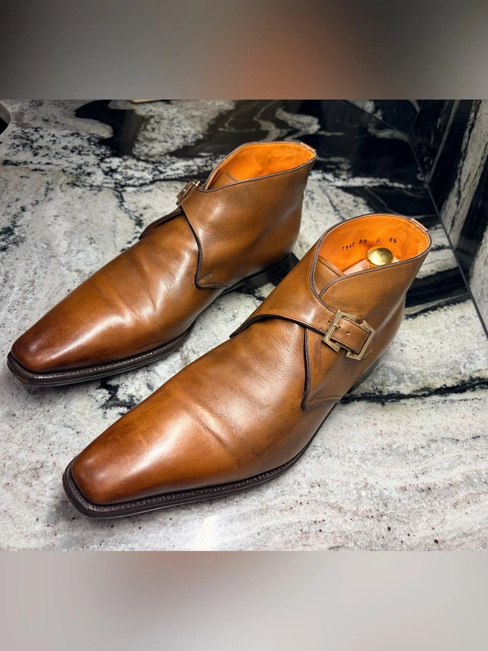 Santoni Hand Made Italy Monk Strap Ankle Boots Cognac Brown 8.5 UK / 9.5 US